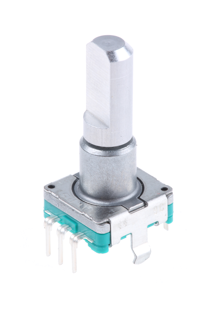 Alps Alpine 15 Pulse Incremental Mechanical Rotary Encoder with a 6 mm Flat Shaft (Not Indexed), Through Hole