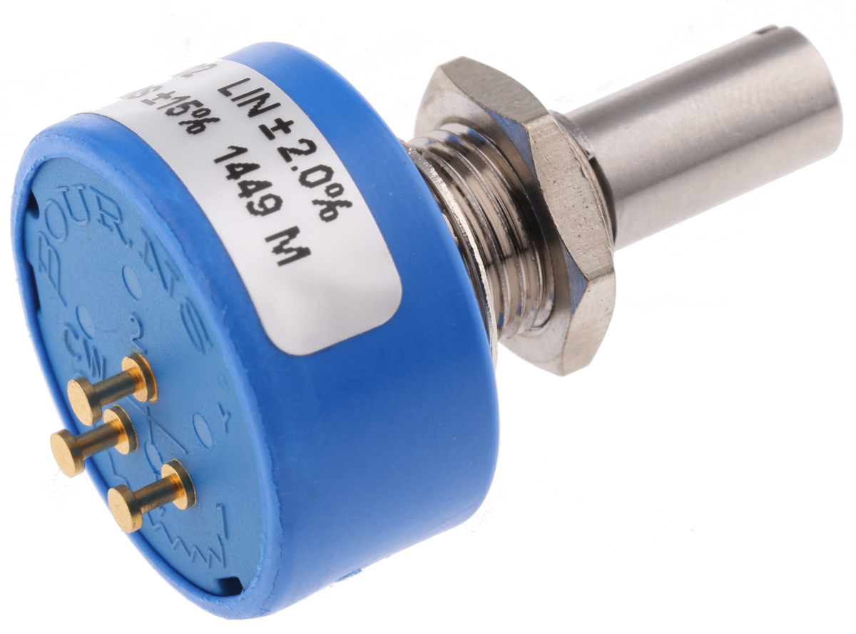 Bourns 6639 2kΩ Rotary Potentiometer Continuous-Turns 1-Gang Panel Mount, 6639S-1-202