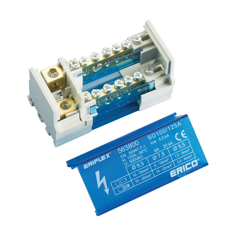 nVent ERIFLEX Distribution Block, 2 Way, 10 → 35mm², 125A, 690 V, Blue