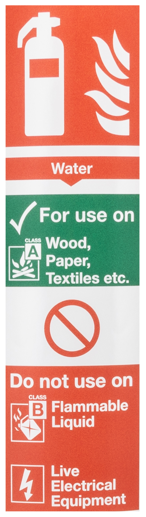 Polypropylene Fire Safety Sign, Water Extinguisher For Use On With English Text Self-Adhesive