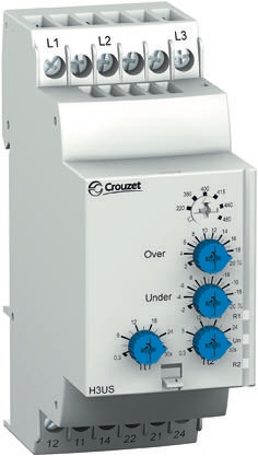 Crouzet Voltage Monitoring Relay, 3 Phase, DPDT, 194 → 528V ac, DIN Rail