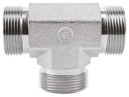 Parker Hydraulic Tee Threaded Adapter 8JMK4S, Connector A G 1/2 Male Connector B G 1/2 Male