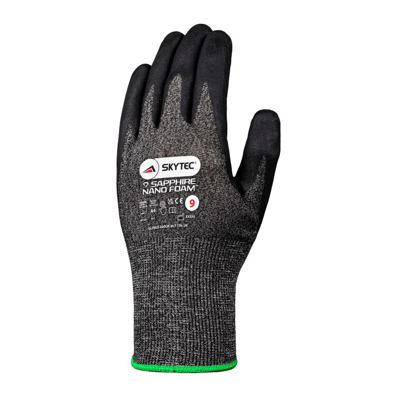 Skytec SAPPHIRE NANO FOAM Black High Performance Polyethylene Work Gloves, Size 6, Nitrile Foam Coating