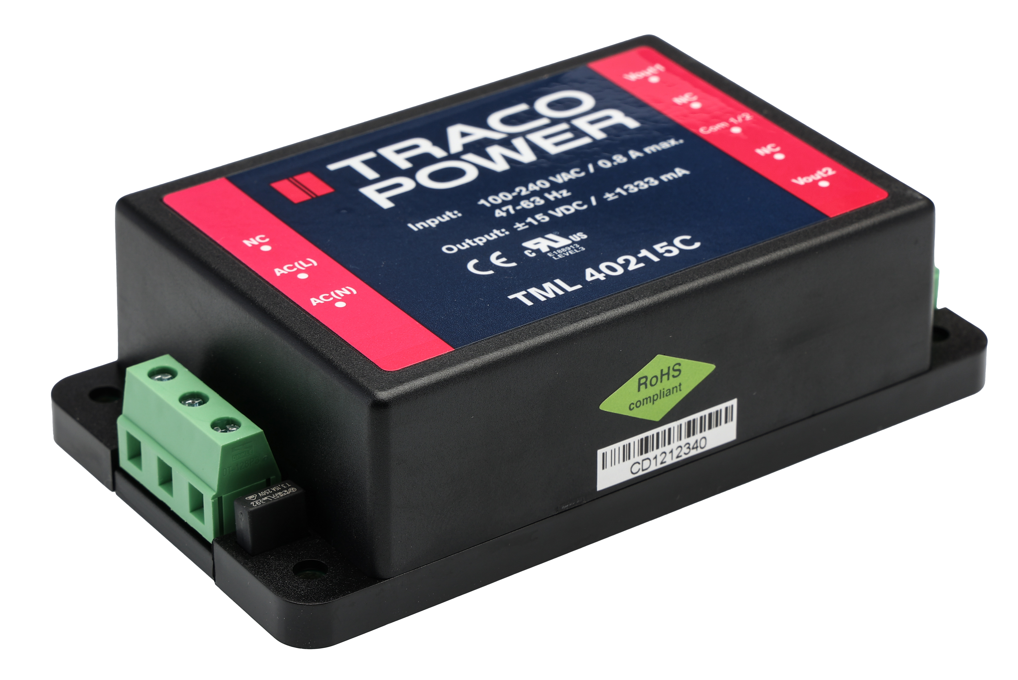 TRACOPOWER Switching Power Supply, TML 40215C, ±15V dc, 1.333A, 40W, Dual Output, 100 → 375 V dc, 90 →