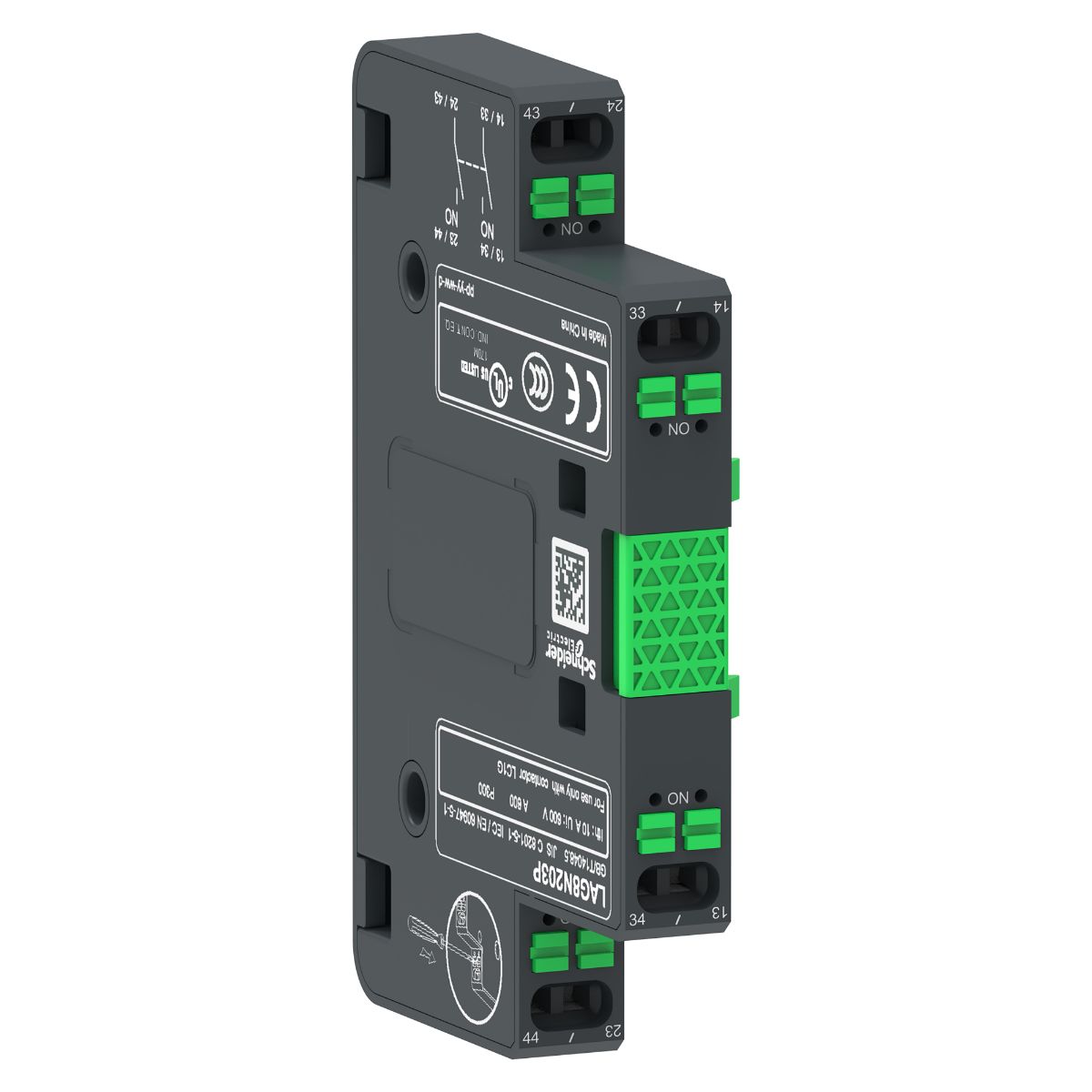 Schneider Electric Auxiliary Contact Block, 2 Contact, NO, Side Mount, TeSys LAG8N