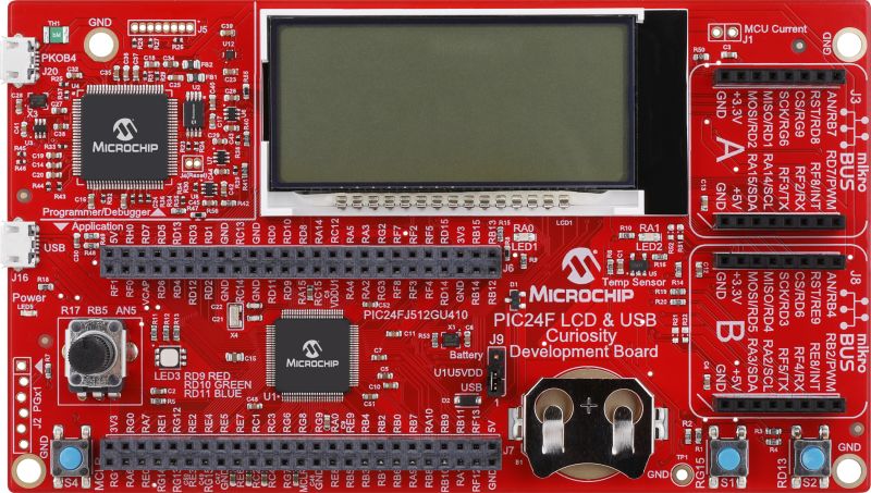 Microchip PIC24F LCD and USB Curiosity Microcontroller Development Board DM240018
