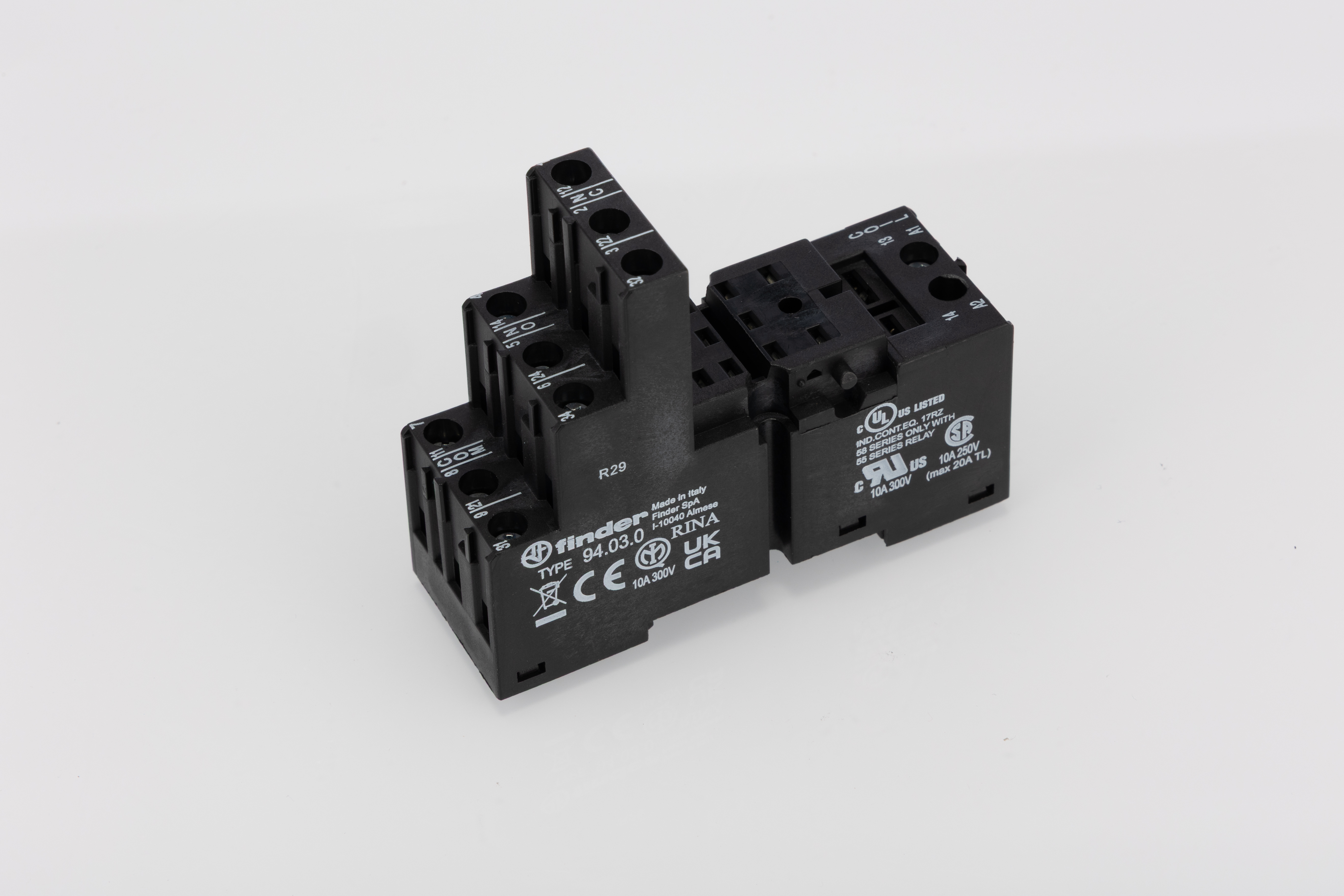 Finder 94 11 Pin 250V ac DIN Rail Relay Socket, for use with 55.33