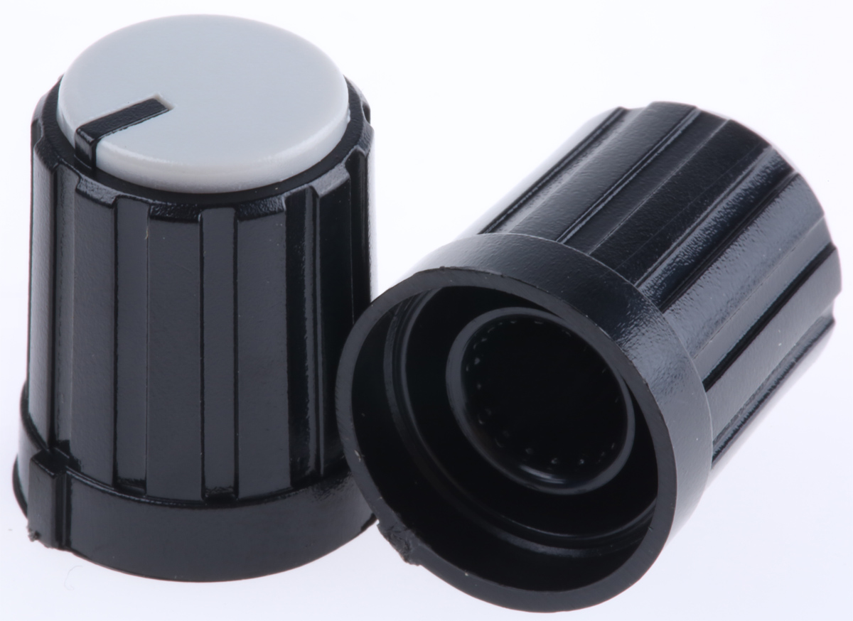RS PRO 13.3mm Black Potentiometer Knob for 6mm Shaft Splined