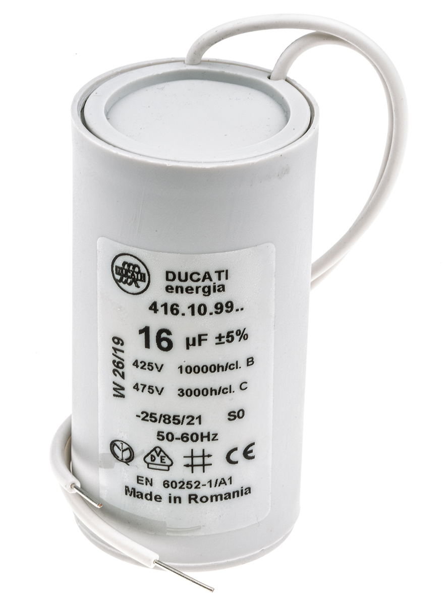 Ducati Energia 4.16.10 Polypropylene Film Capacitor, 450V ac, ±5%, 16μF, Plug In