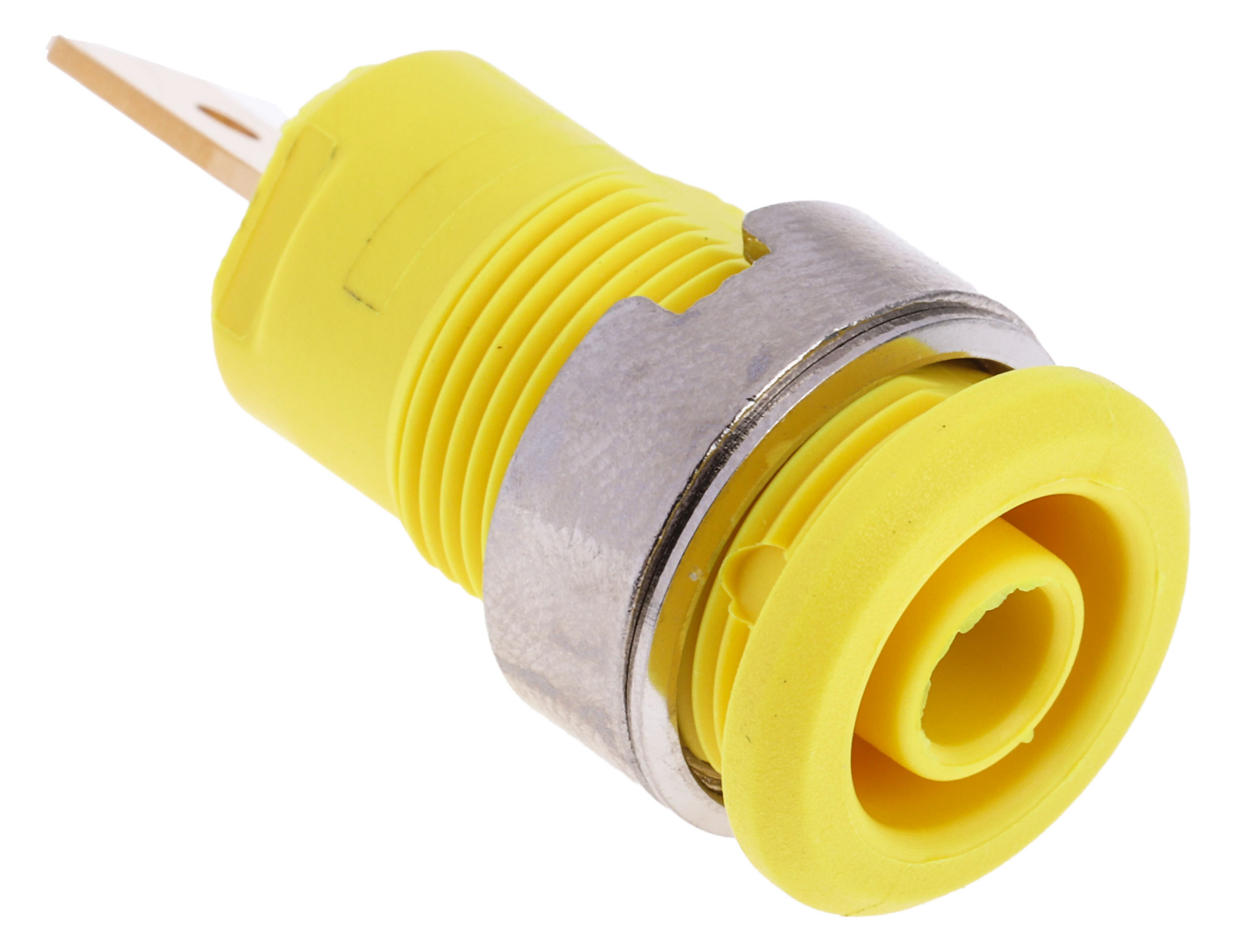 Staubli Yellow Female Banana Socket, 4 mm Connector, Tab Termination, 32A, 1000V, Gold Plating