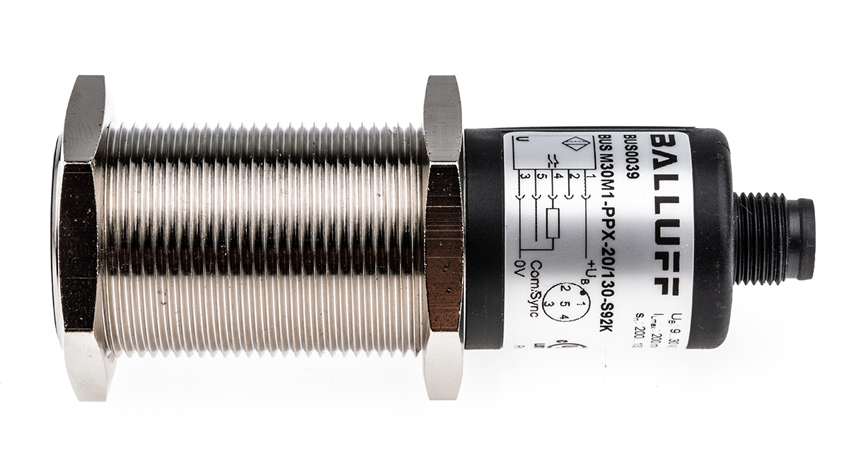 BALLUFF Ultrasonic Threaded Barrel Proximity Sensor, M30, 2 m Detection, PNP NO/NC, 9 → 30 V dc