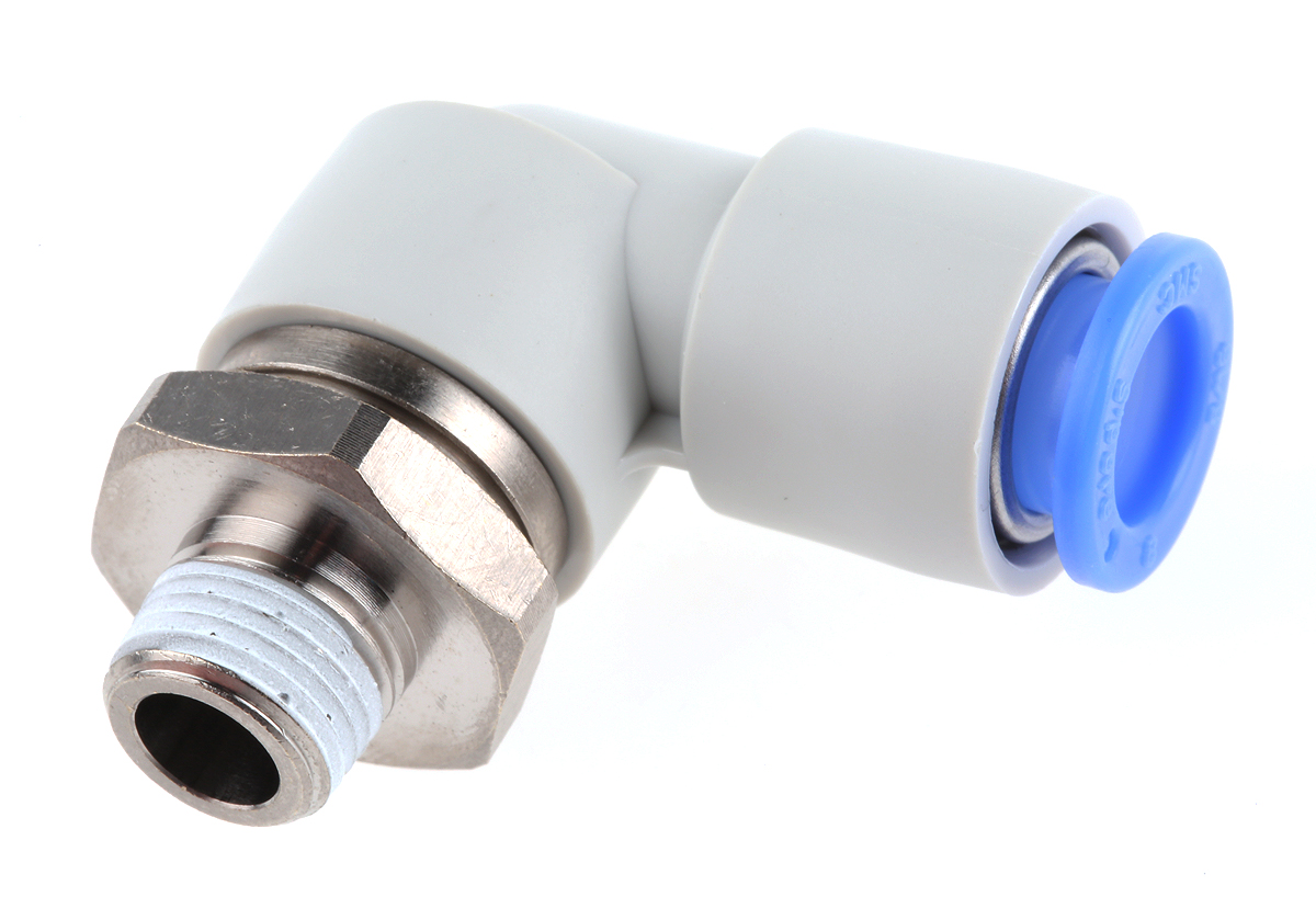 SMC KSL Series Elbow Threaded Adaptor, R 1/8 Male to Push In 8 mm, Threaded-to-Tube Connection Style