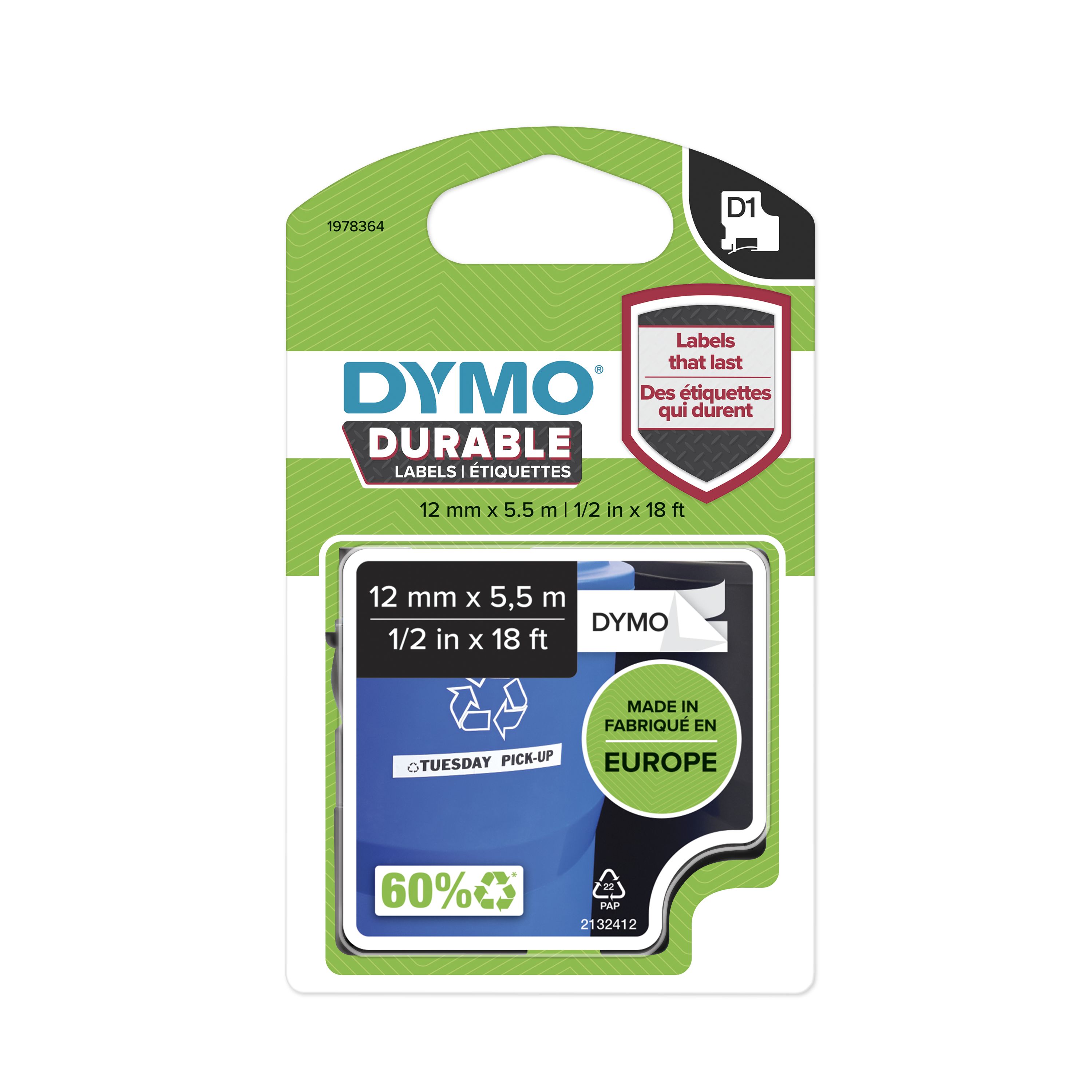 Dymo Black on White Label Printer Tape, 5.5 m Length