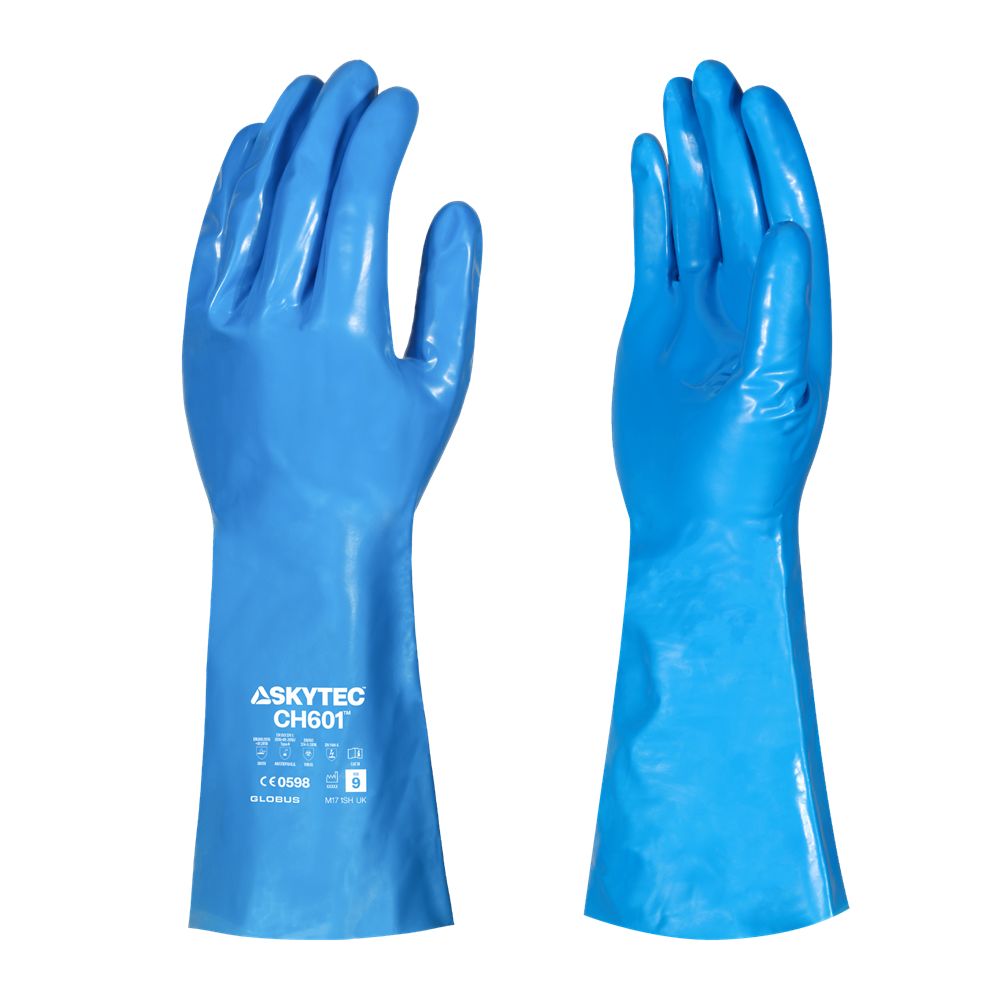 Skytec CH601 Blue Unlined Nitrile Glove, Size 11/XL, Nitrile, Polyvinyl Chloride Coating