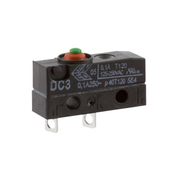 ZF Button Micro Switch, Solder Terminal, 100 mA @ 30 V dc, SPST, IP6K7