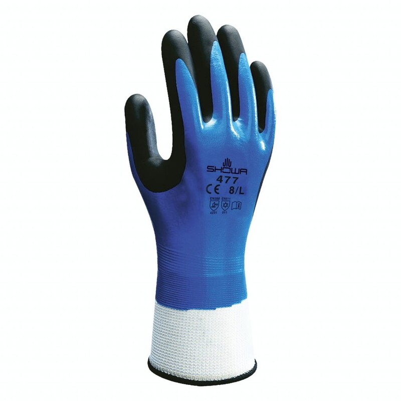 Showa 477 Blue Nylon, Polyester Work Gloves, Size 10, Nitrile Foam Coating
