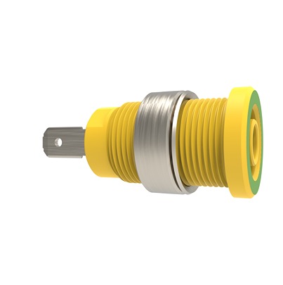Schutzinger Green/Yellow Female Banana Connector, 4 mm Connector, Tab Termination, 24A, 1kV, Nickel Plating