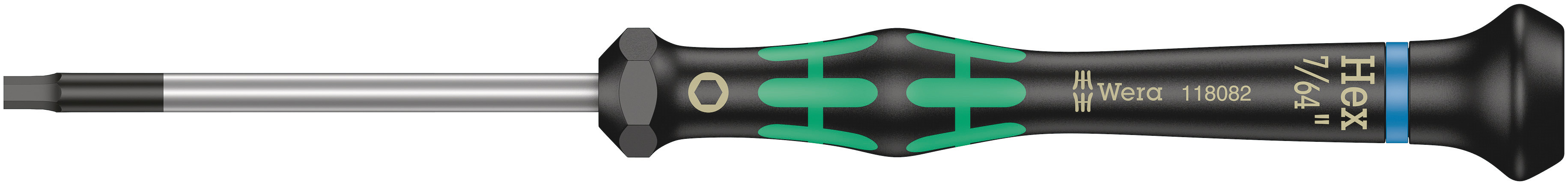 Wera Hexagon Precision Screwdriver, 7/64 in Tip, 60 mm Blade, 157 mm Overall