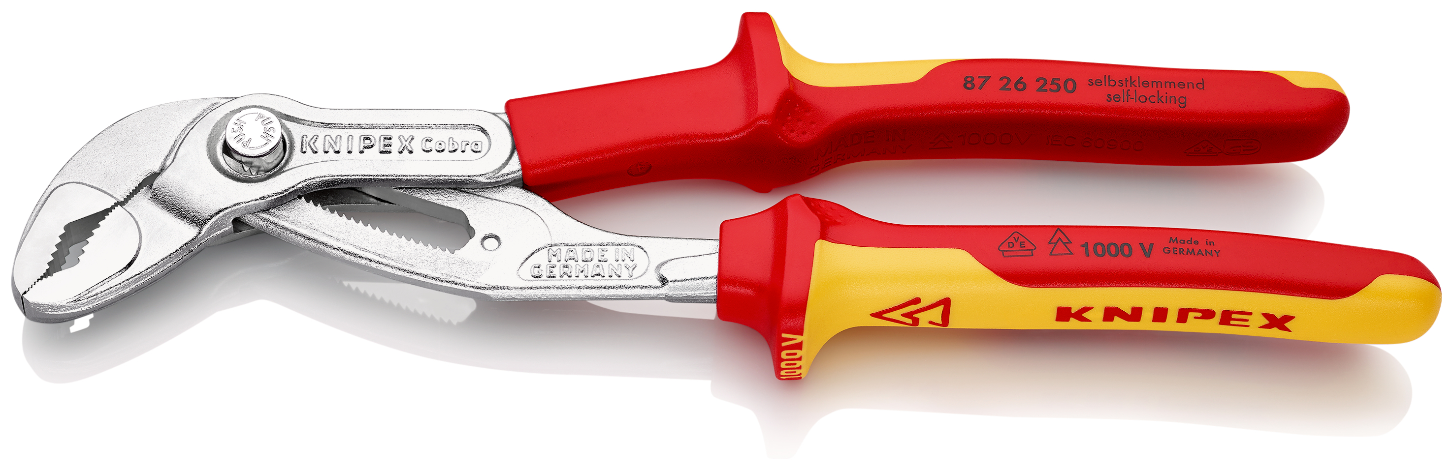 Knipex Cobra® Water Pump Pliers, 250 mm Overall, Flat, Straight Tip, VDE/1000V, 46mm Jaw