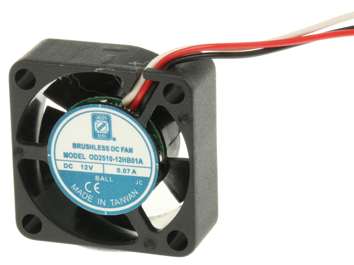RS PRO Axial Fan, 12 V dc, DC Operation, 4.6m³/h, 840mW, 90mA Max, 25 x 25 x 10mm