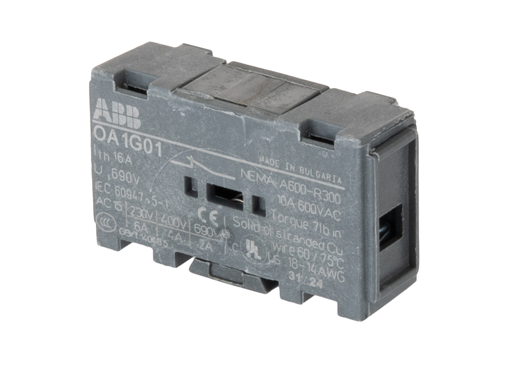 ABB Auxiliary Contact, 1 Contact, 1NC, Snap-On OA1G