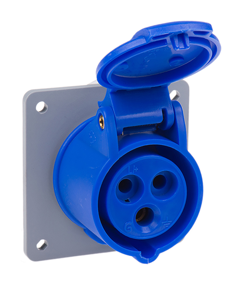 Amphenol Industrial, Easy & Safe IP44 Blue Panel Mount 2P + E Industrial Power Socket, Rated At 16A, 230 V