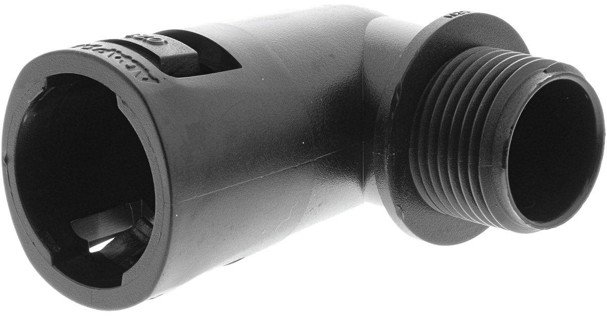 Adaptaflex 90° Elbow, Conduit Fitting, 21mm Nominal Size, M20, Nylon 66, Black IP66 rating