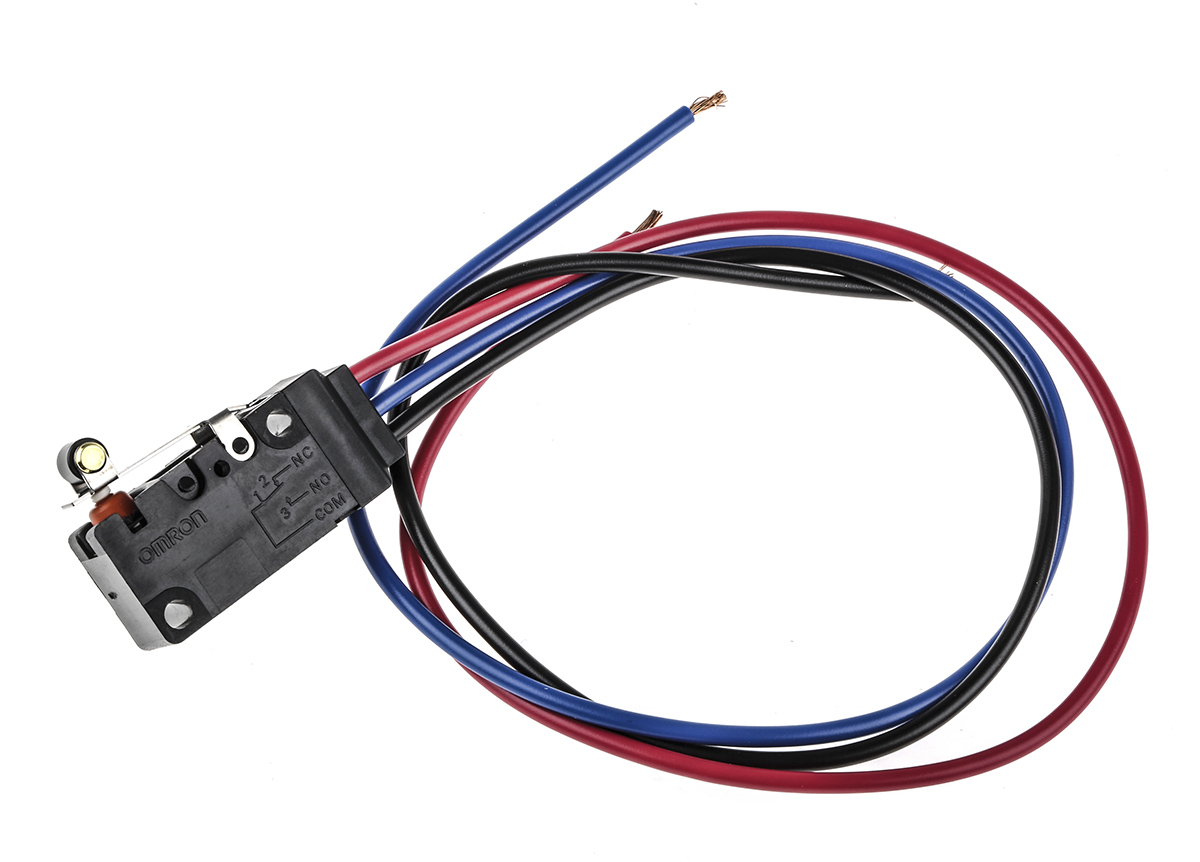 Omron Roller Lever Micro Switch, Pre-wired Terminal, 5 A @ 250 V ac, SPDT, IP67