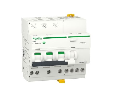 Schneider Electric RCBO, 20A Current Rating, 3P+N Poles, 300mA Trip Sensitivity, Type C, Acti9 Range