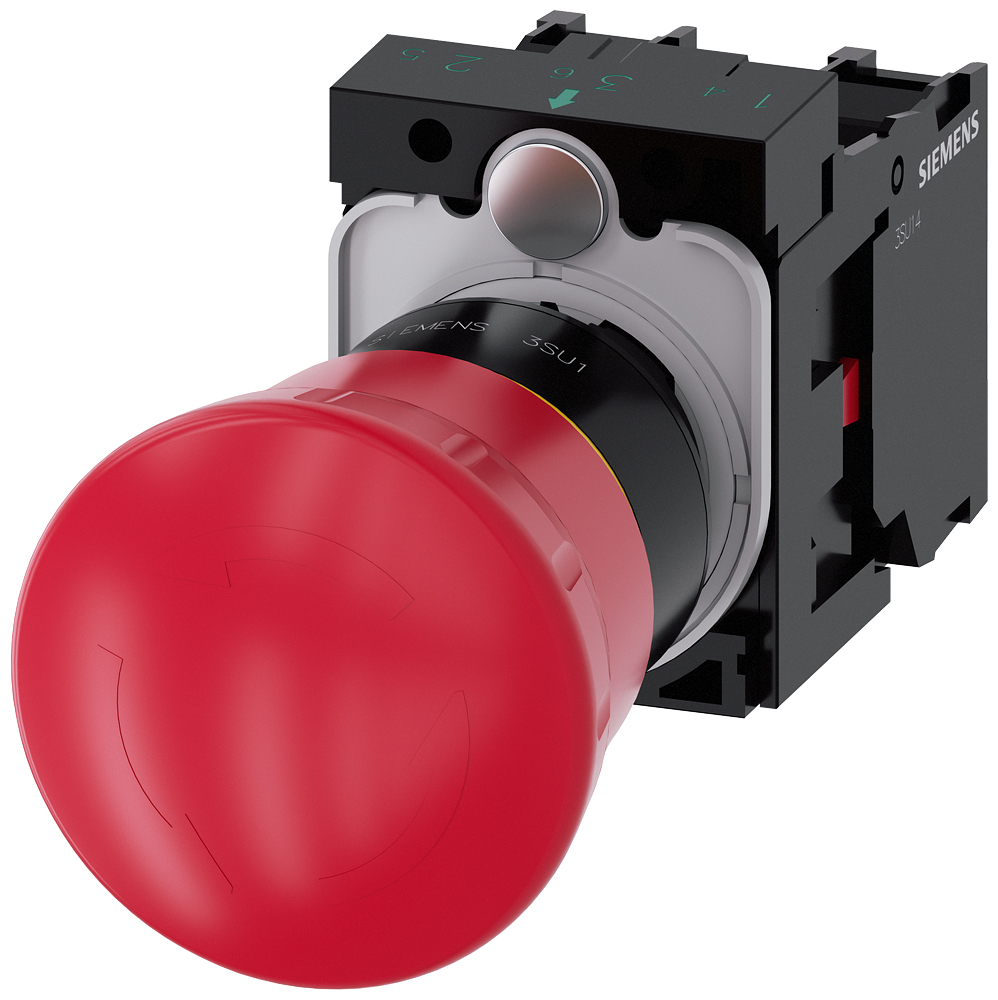 Siemens SIRIUS ACT 3SU11 Series Twist Release Emergency Stop Push Button, Panel Mount, 22mm Cutout, 2NC, IP66, IP67,