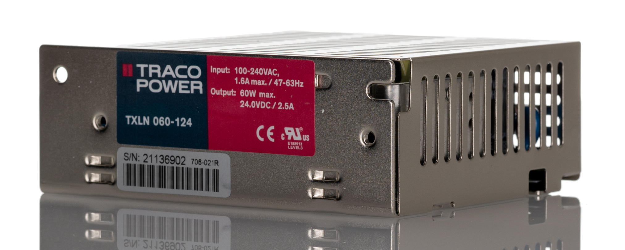 TRACOPOWER Switching Power Supply, TXLN 060-124, 24V dc, 2.5A, 60W, 1 Output, 88 → 264V ac Input Voltage