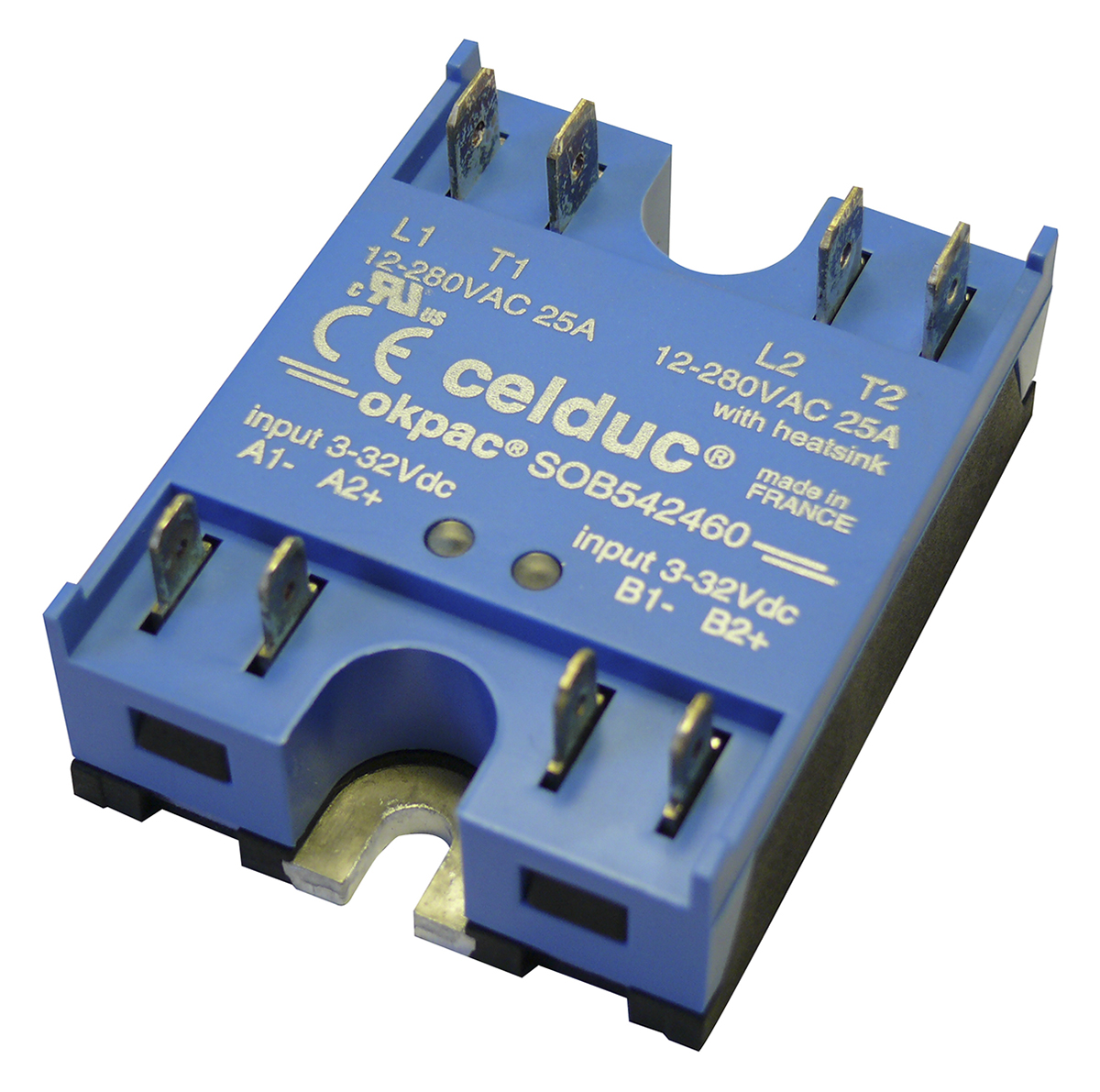 Celduc SOB5 Series Solid State Relay, 2 x 25 A Load, Panel Mount, 280 V ac Load, 32 V dc Control
