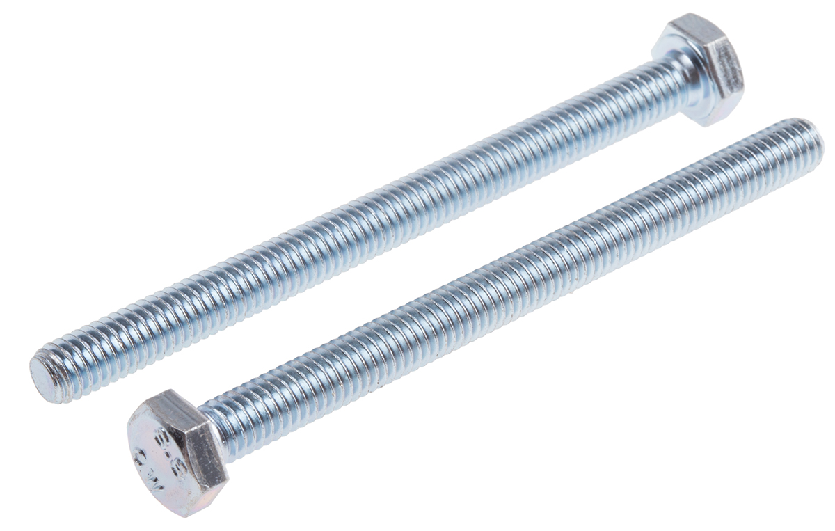 RS PRO Bright Zinc Plated Steel, Hex Bolt, M6 x 75mm
