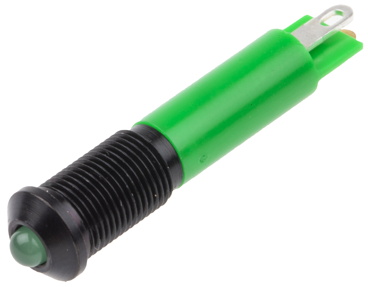 RS PRO Green Panel Mount Indicator, 24V dc, 6mm Mounting Hole Size, Solder Tab Termination