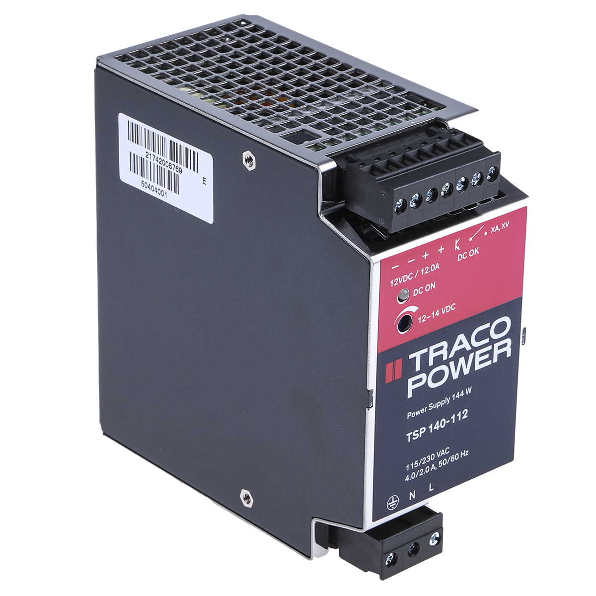 TRACOPOWER TSP Switched Mode DIN Rail Power Supply, 85 → 264V ac ac Input, 12V dc dc Output, 12A Output, 144W
