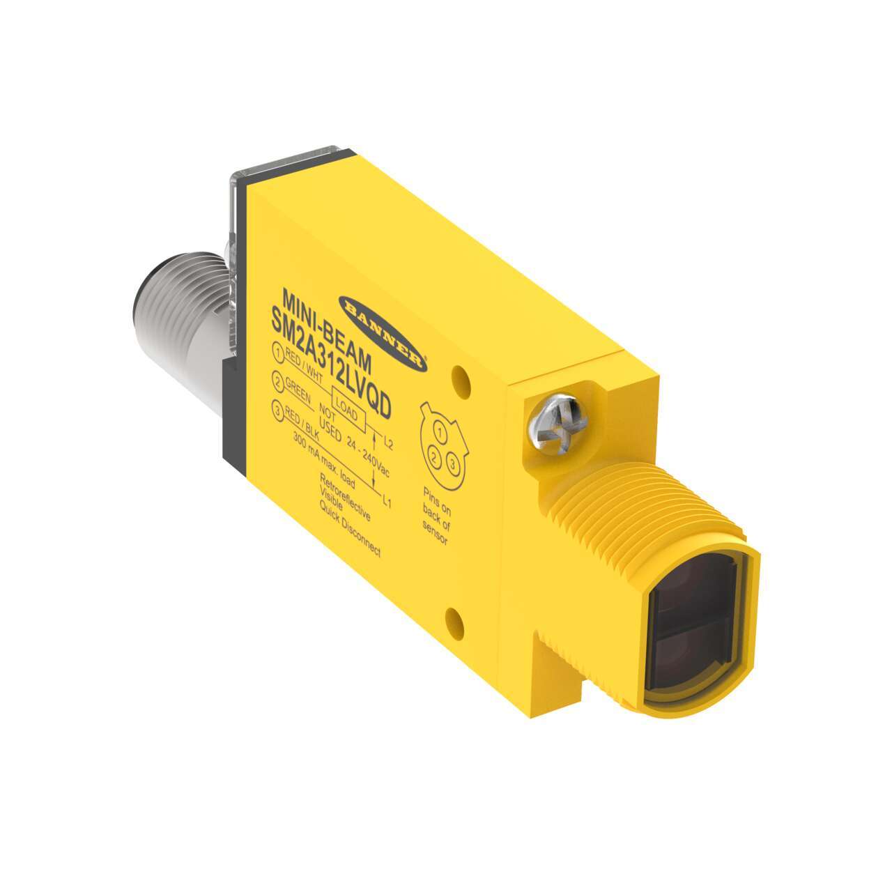 Banner Retroreflective Photoelectric Sensor, Rectangular Sensor, 5 m Detection Range