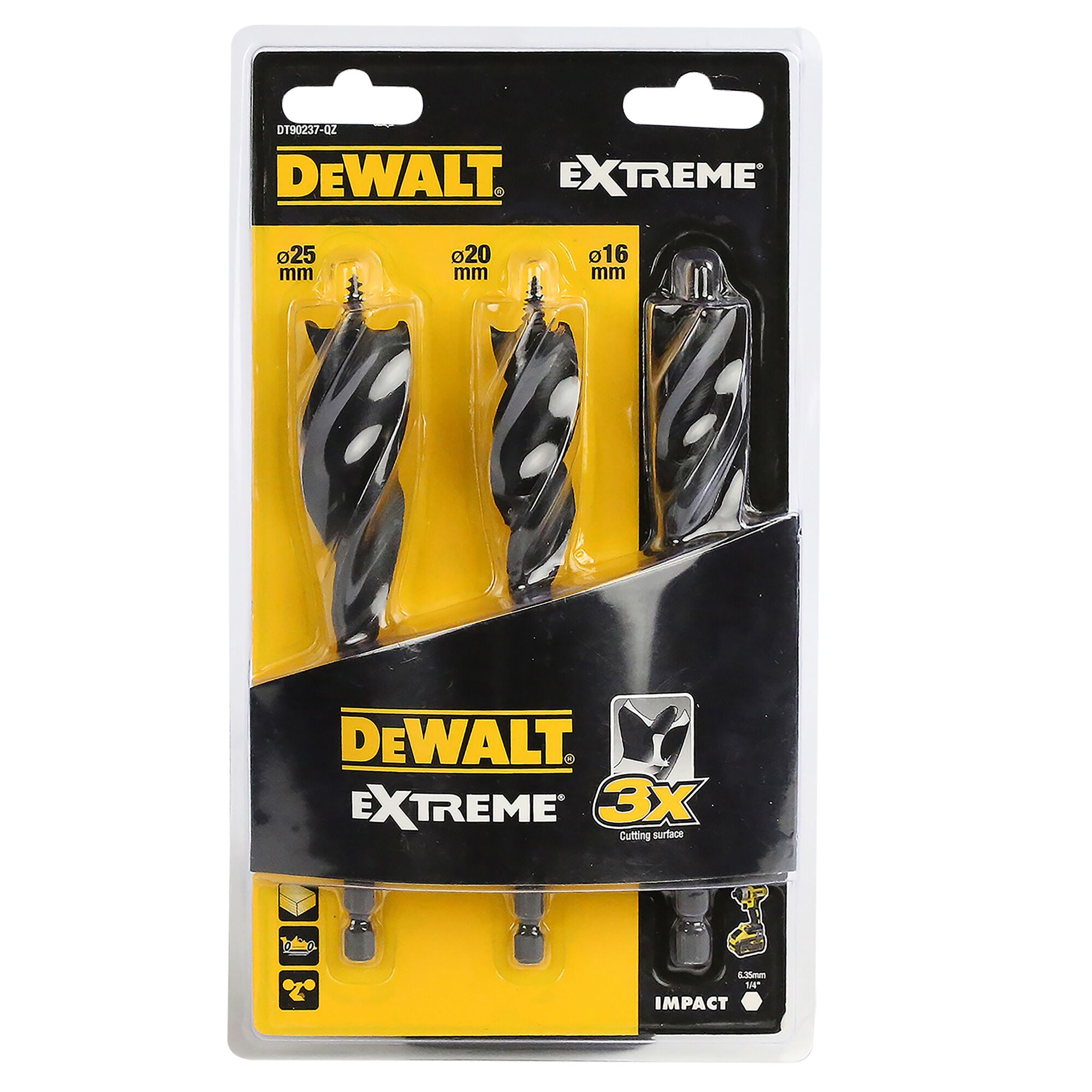 DeWALT 3-Piece Wood Drill Bit Set for Wood, 25mm Max, 16mm Min