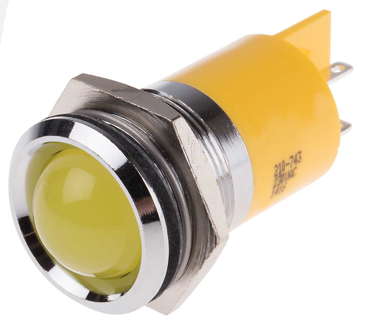 RS PRO Yellow Panel Mount Indicator, 230V ac, 22mm Mounting Hole Size