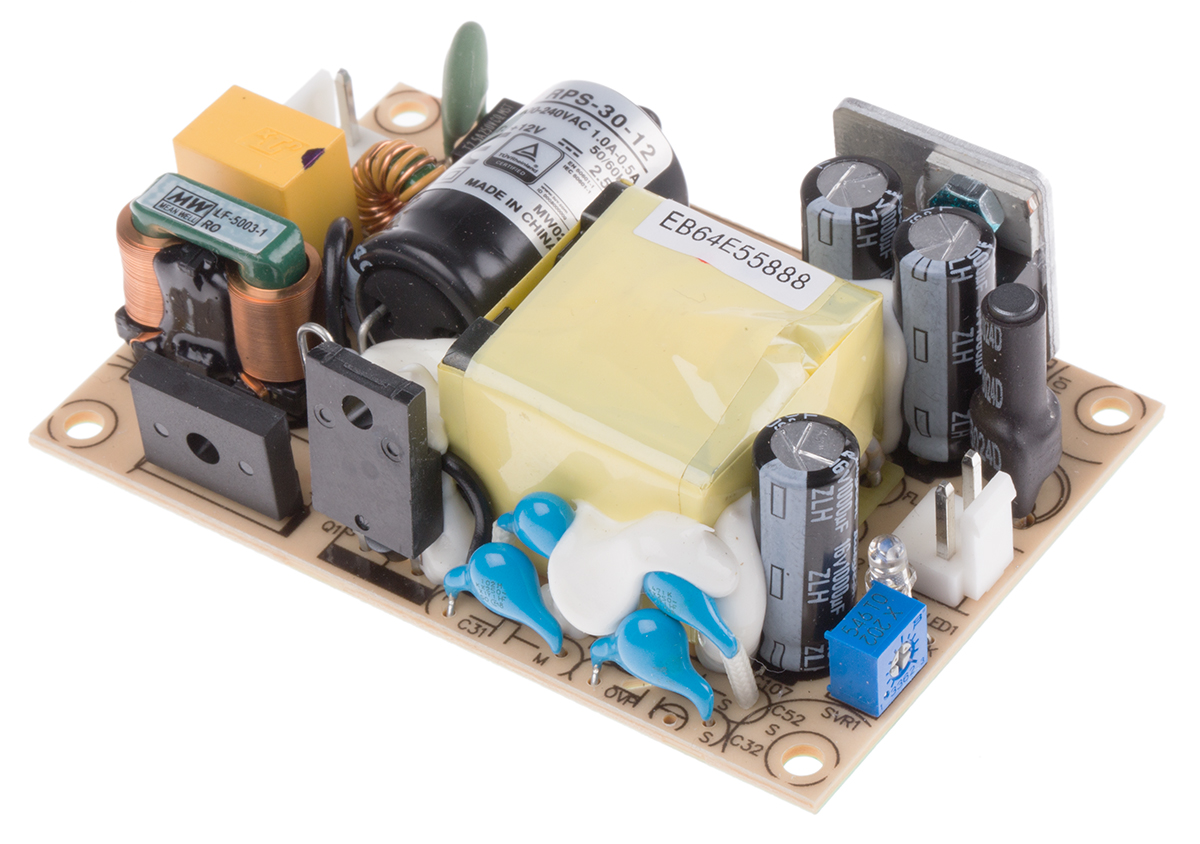 MEAN WELL Switching Power Supply, RPS-30-12, 12V dc, 2.5A, 30W, 1 Output, 80 → 264V ac Input Voltage