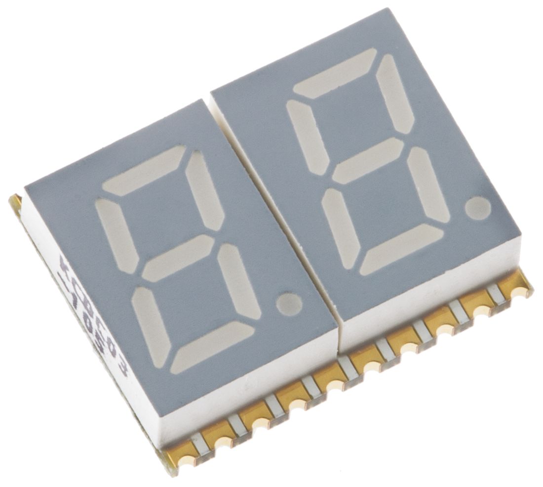 KCDC03-105 Kingbright 2 Digit 7-Segment LED Display, CC Red 27 mcd RH DP 7.6mm
