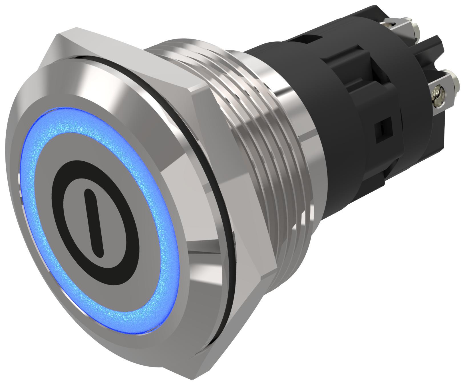 EAO 82 Series Illuminated Illuminated Push Button Switch, Latching, Panel Mount, 22.3mm Cutout, SPDT, Blue LED, 240V,