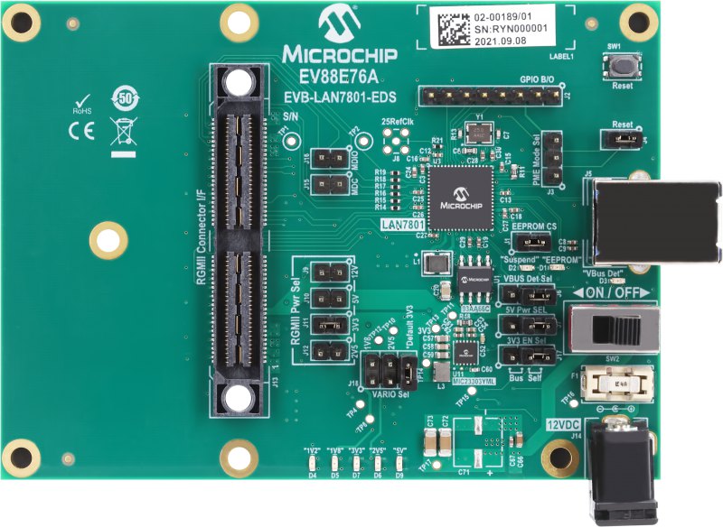 Microchip EVB-LAN7801-EDS Evaluation Board Evaluation Board for LAN7801 EV88E76A