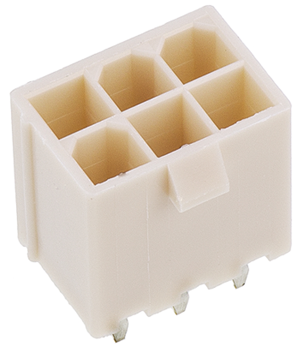 Molex Mini-Fit Jr Series Straight Through Hole PCB Header, 6 Contact(s), 4.2 mm Pitch, 2 Row, Shrouded