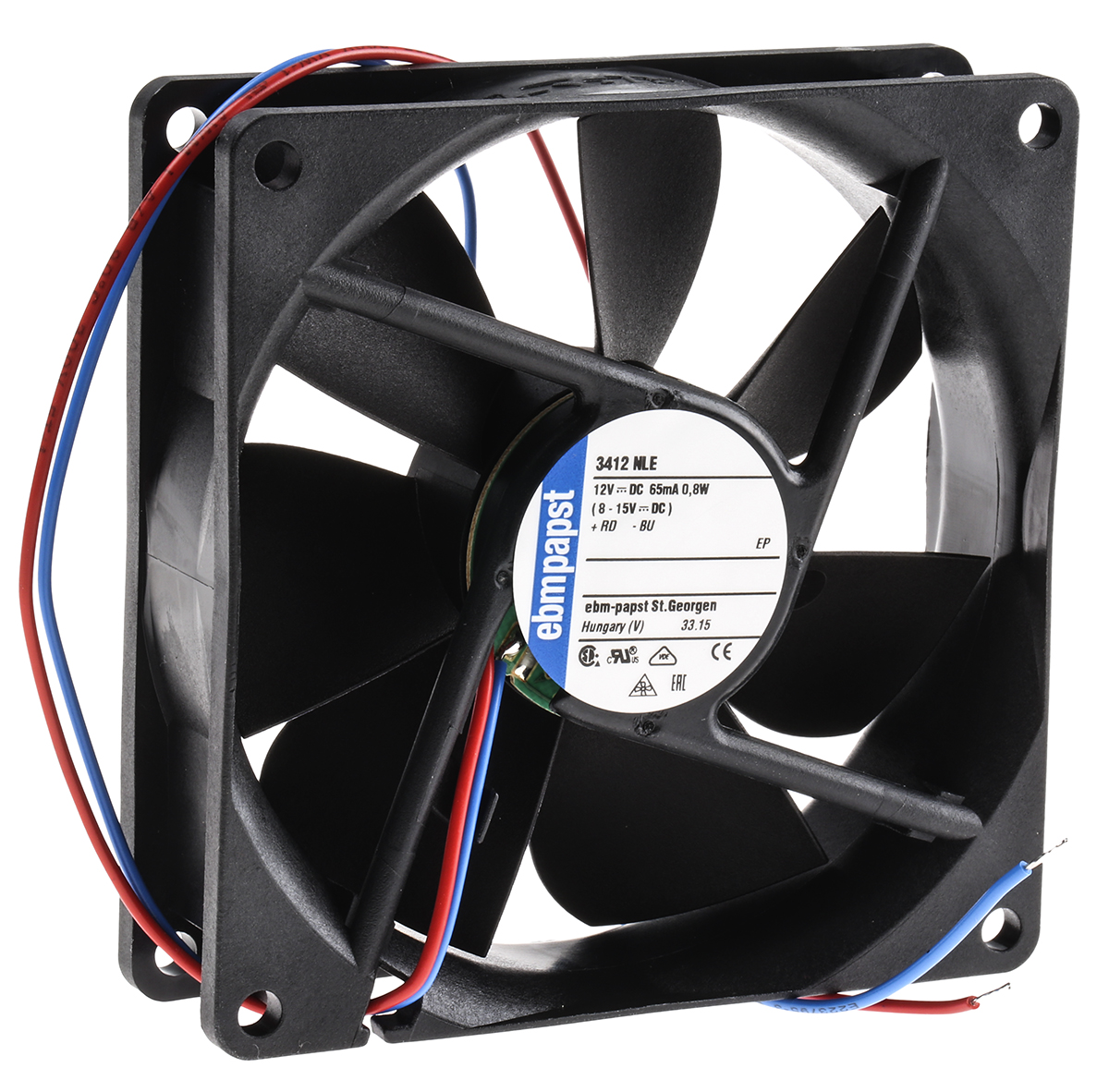 ebm-papst 3400 N Series Axial Fan, 12 V dc, DC Operation, 61m³/h, 800mW, 92 x 92 x 25mm