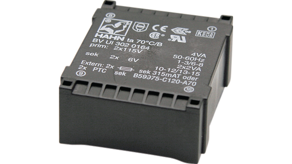 Hahn 2 x 9V ac PCB Transformer, 10VA