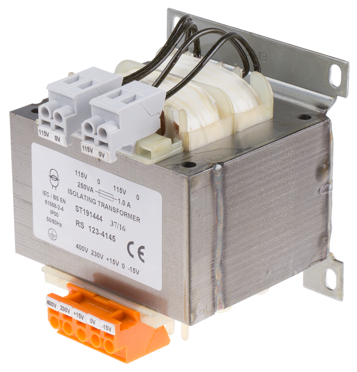 RS PRO 250VA DIN Rail Transformer, 230 → 400V ac Primary, 2 x 115V ac Secondary