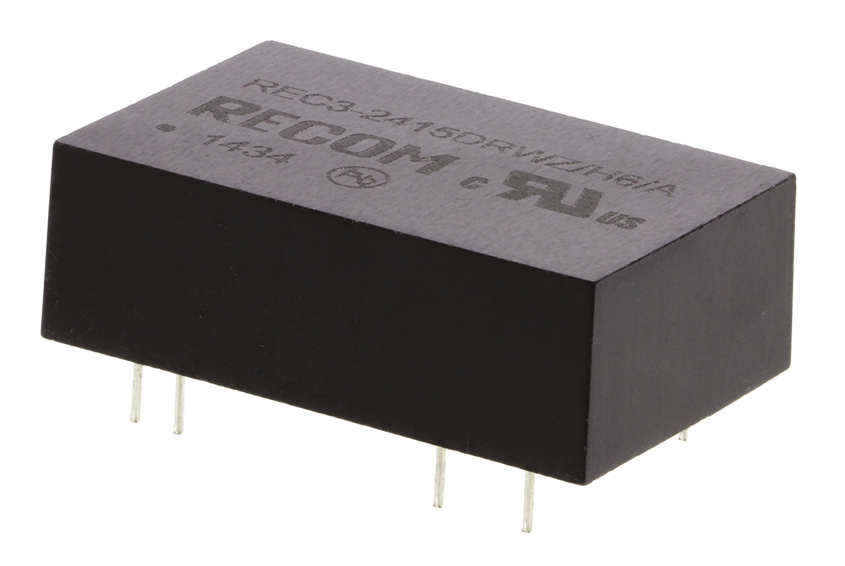 Recom REC3 DC-DC Converter, ±15V dc/ ±100mA Output, 9 → 36 V dc Input, 3W, Through Hole, +85°C Max Temp -40°C
