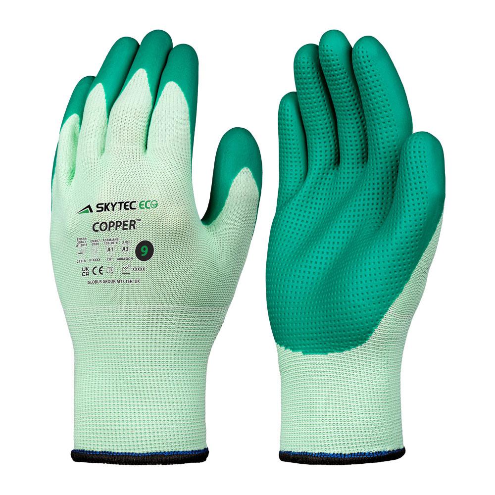 Skytec Eco Copper Green Polyester Polyester Work Gloves, Size 8, Latex Coating
