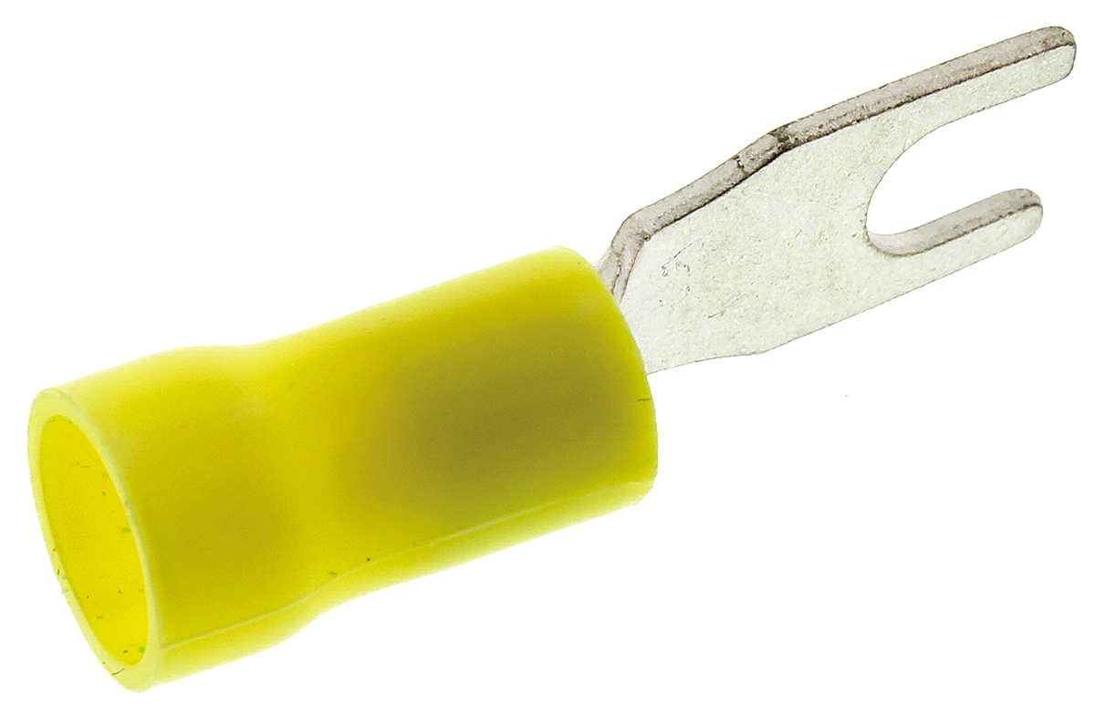 TE Connectivity PLASTI-GRIP Insulated Crimp Spade Connector, 2.6mm² to 6.4mm², 12AWG to 10AWG, M4 Stud Size PVC, Yellow