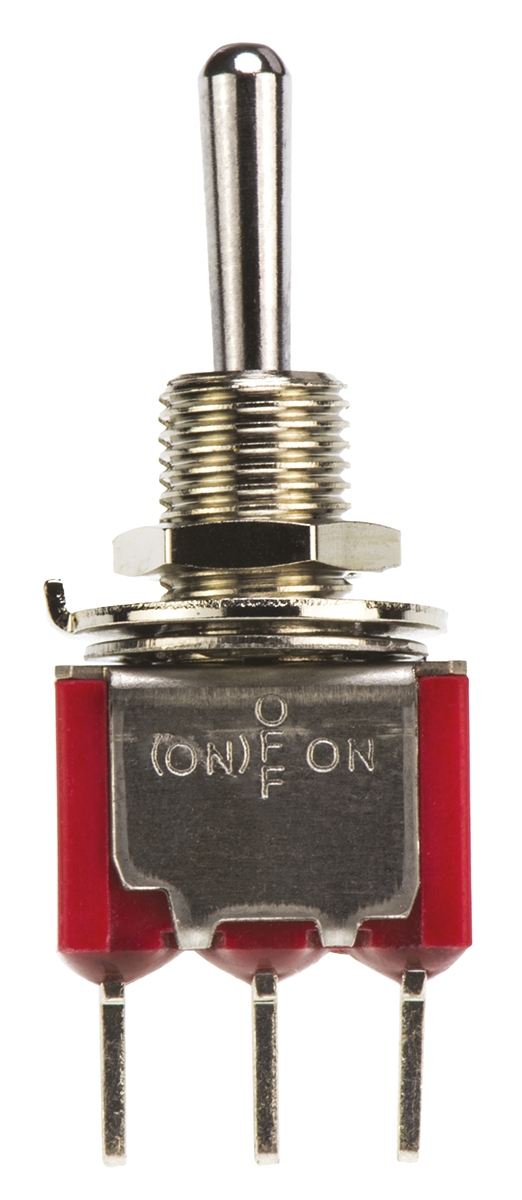TE Connectivity Toggle Switch, PCB Mount, On-Off-(On), SPDT, Through Hole Terminal, 120 V ac, 28V dc